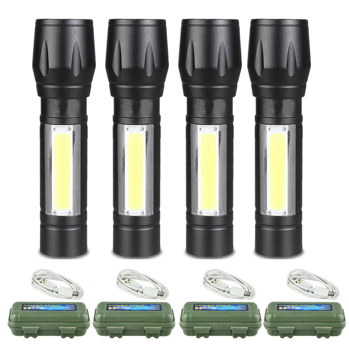 4 Pack Mini Zoomable LED Flashlight USB RechargeableCamping Hiking Flashlight Work light