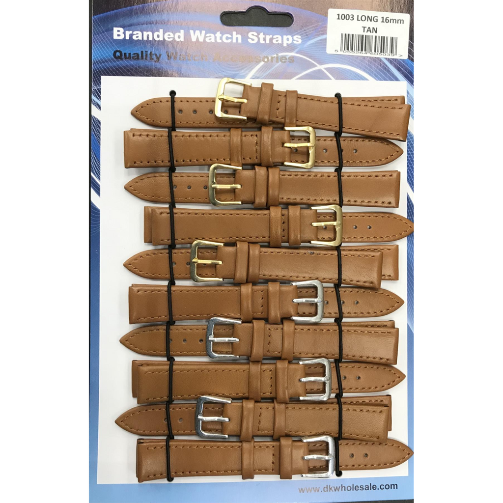 Leather Brown Tan Extra Long Watch Straps Pk10 16mm 1003