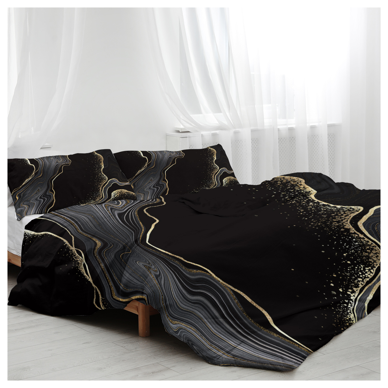 Black Gold Grey Marble Bedding Watercolor Marble Duvet Cover Set Abstract Chic Printed Design Quilt Cover Single 1 Duvet Cover 2 Pillowcase