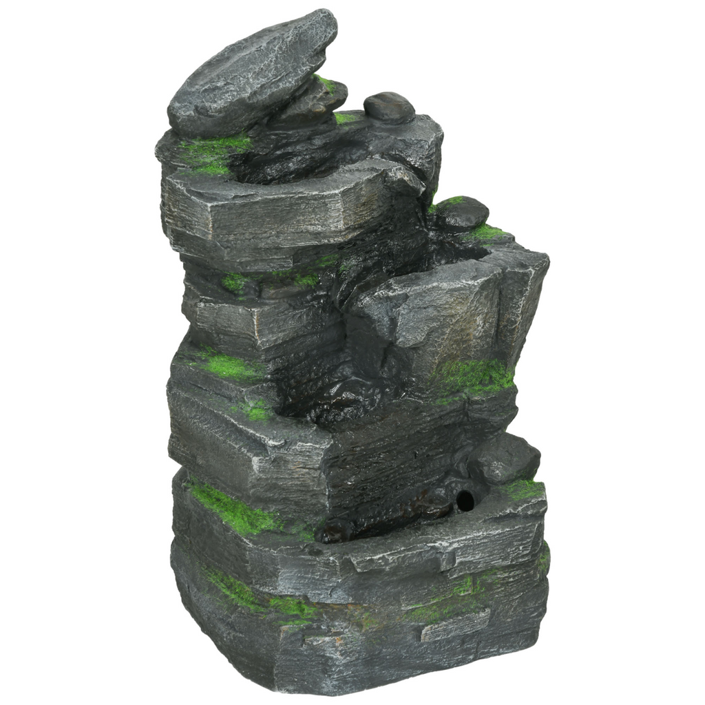 Outsunny Garden Fountain, Outdoor Water Feature With LED Light, Dark Grey