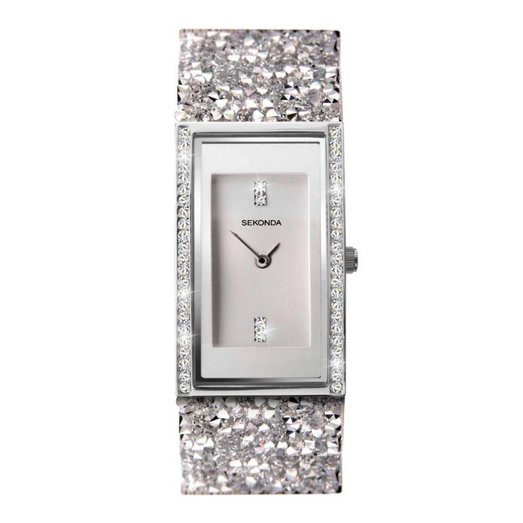 Sekonda Seksy Ladies Bling Rectangular Silver Dial & silver stone Stainless Steel