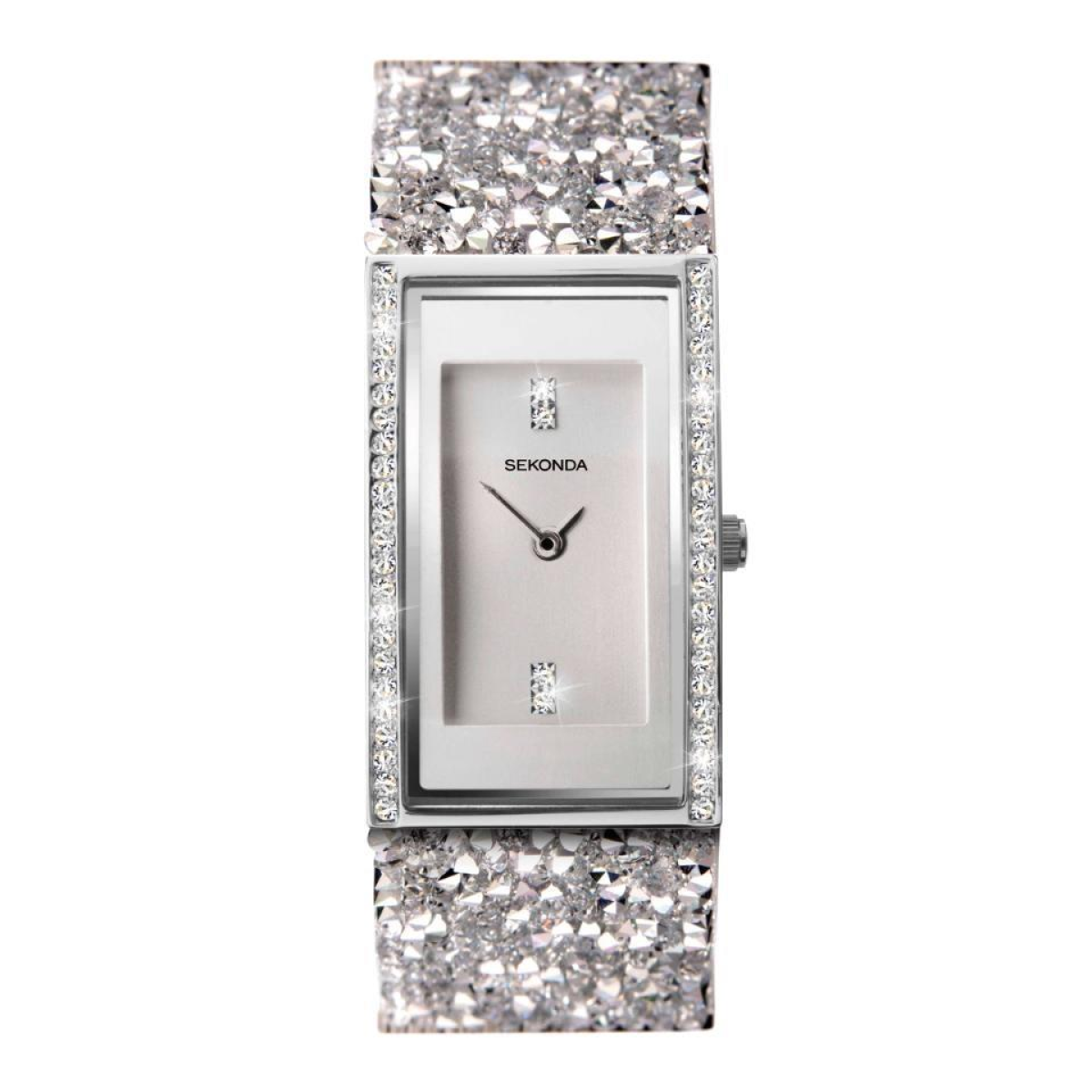 Sekonda Seksy Ladies Bling Rectangular Silver Dial & silver stone Stainless Steel