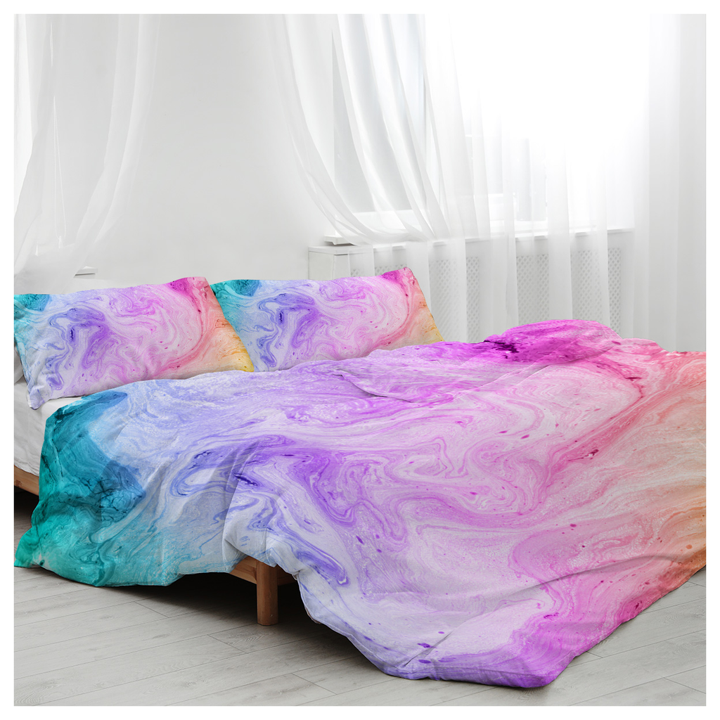 Girly Duvet Cover Rainbow Glitter Ombre Bedding Sets 3 Pcs Chic Unicorn Pink