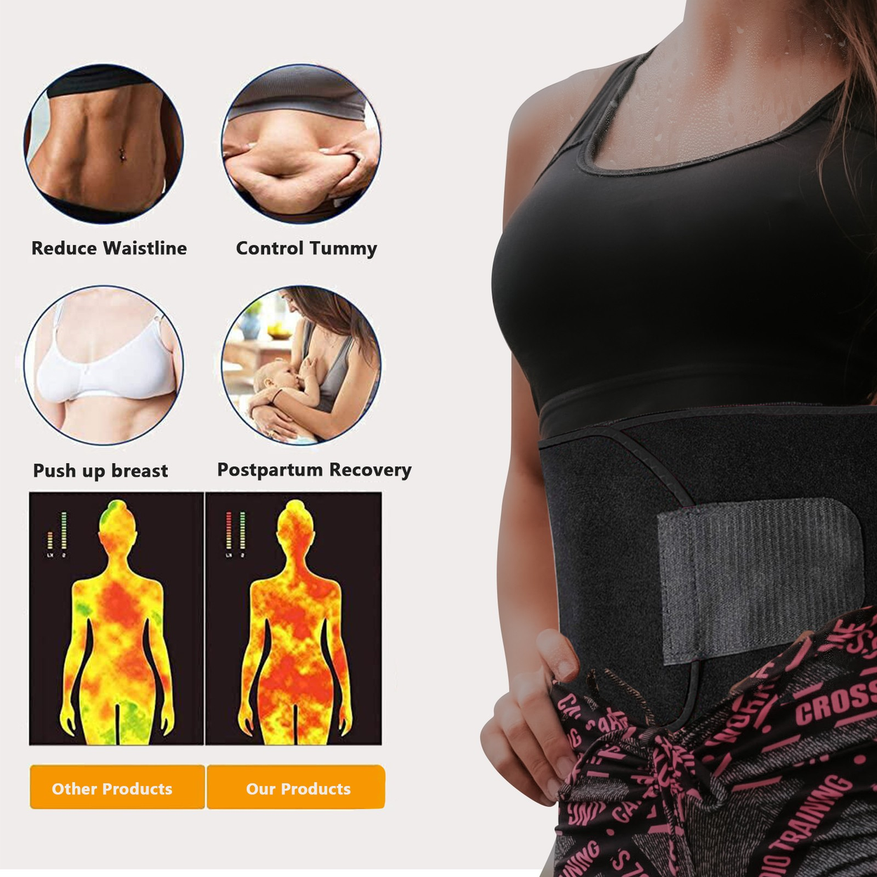 Waist Trimmer Belt Sport Workout Shaper Burner Slimming Belt with Phone Pocket Black