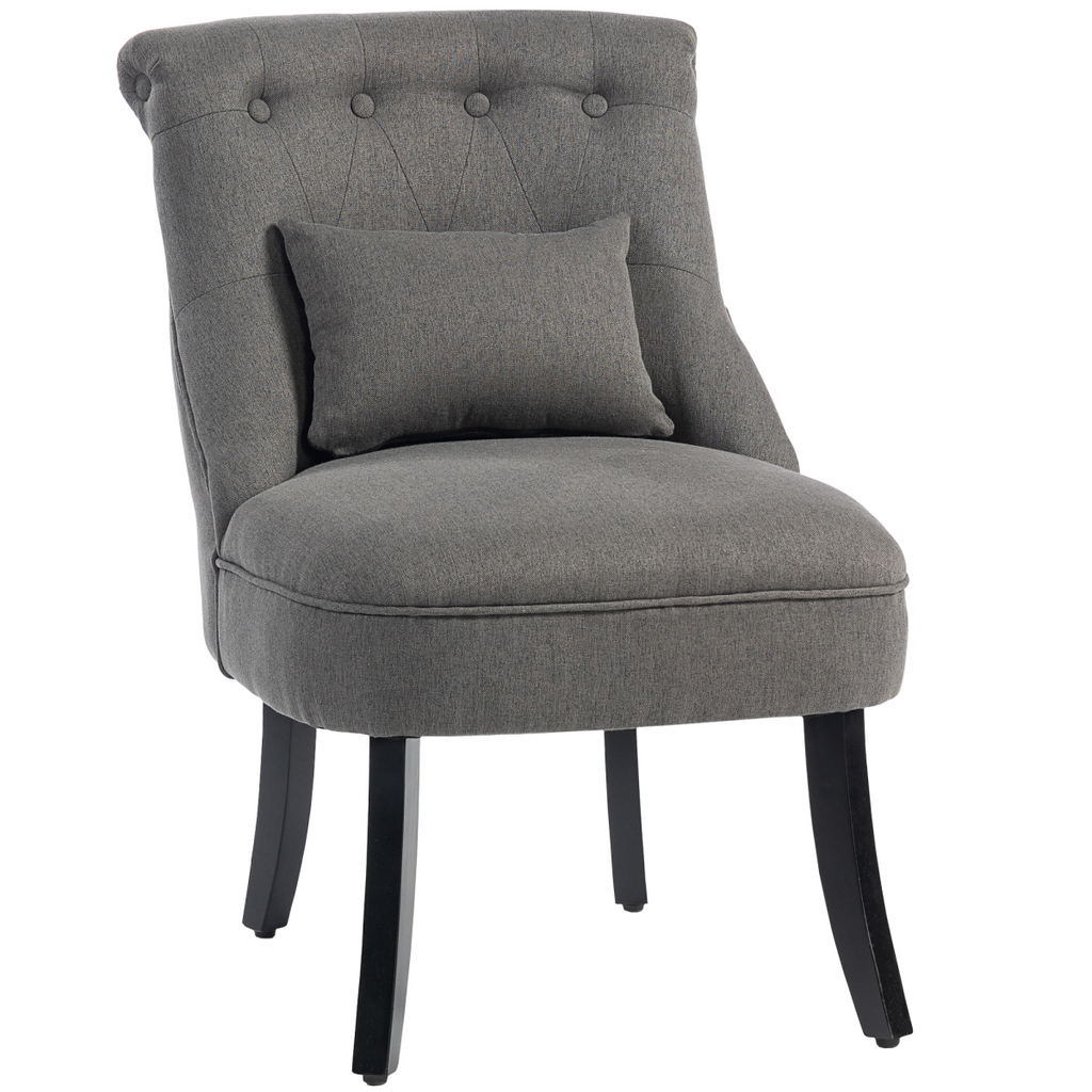 HOMCOM Fabric Single Sofa Upholstered with Pillow Wood Leg Charcoal Grey