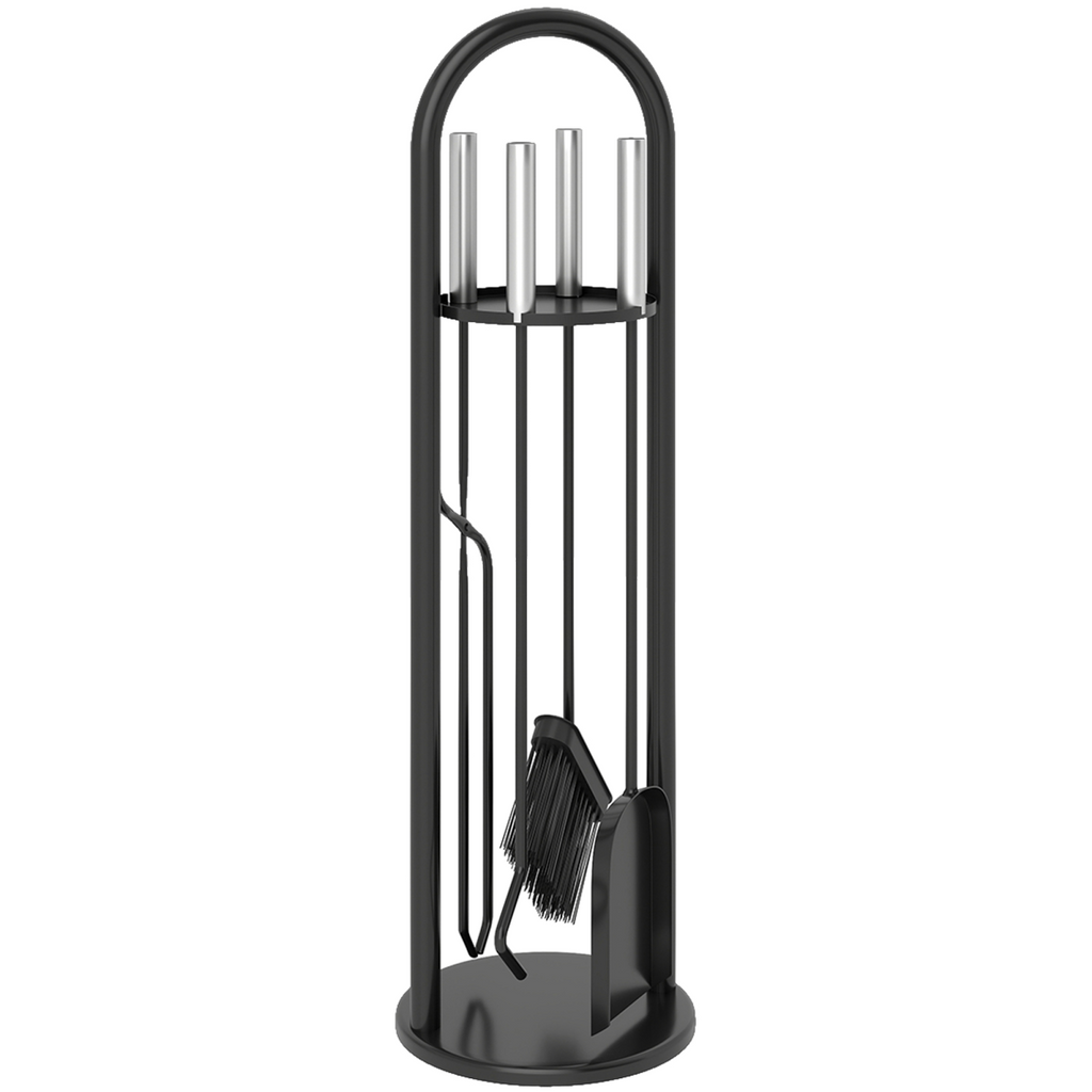 Outsunny 5 PCS Fireplace Companion Set, Metal Fireside Companion Set, Silver