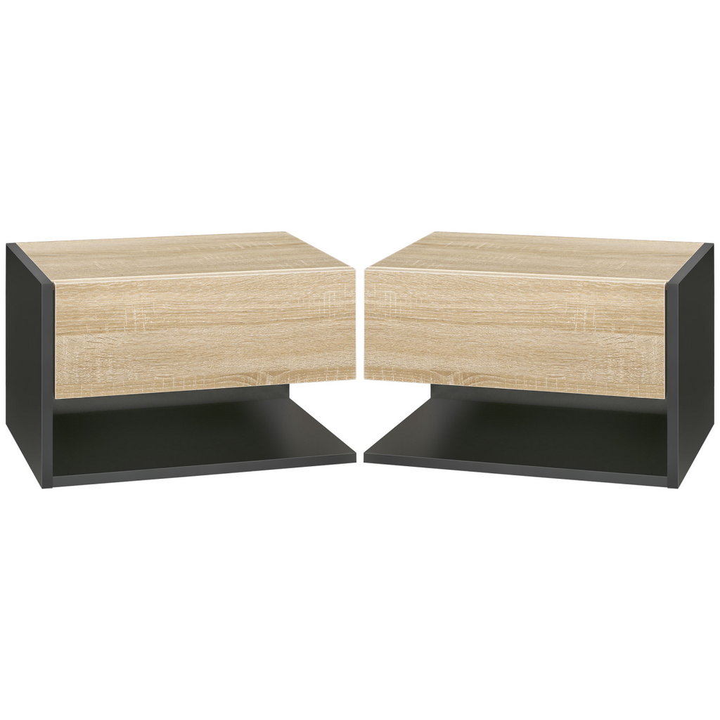 HOMCOM Modern Bedside Table Set of 2 with Drawer and Shelf