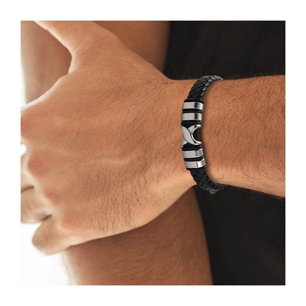 X Men's Black Leather Bracelet