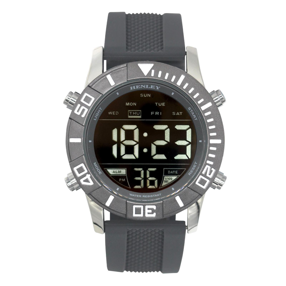 Henley Men's Digital Black Dial Rubber Strap Watch Grey HDG037.13
