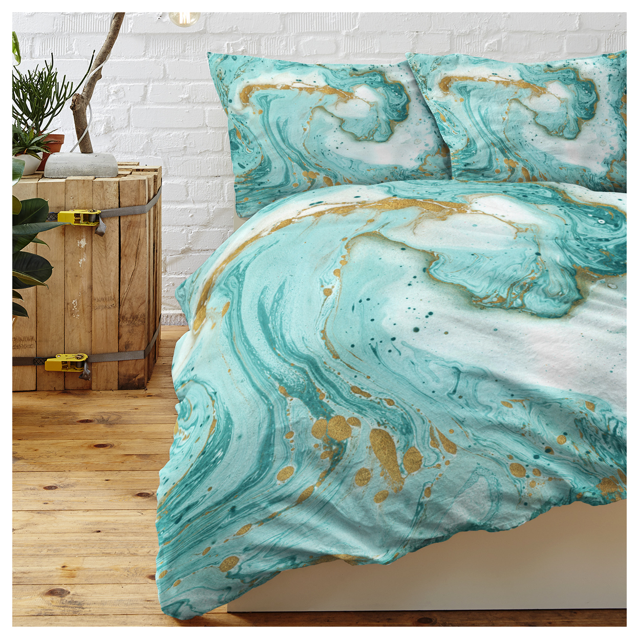 Chic Girly Marble Duvet Cover Mint Gold Glitter Turquoise Bedding Comforter Set Abstract Aqua Teel Blue Duvet Cover(Double)