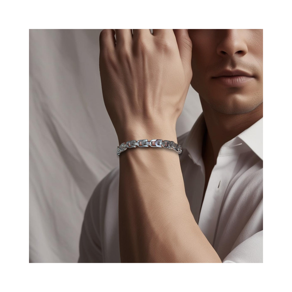 Men's Folded Link Silver Bracelet