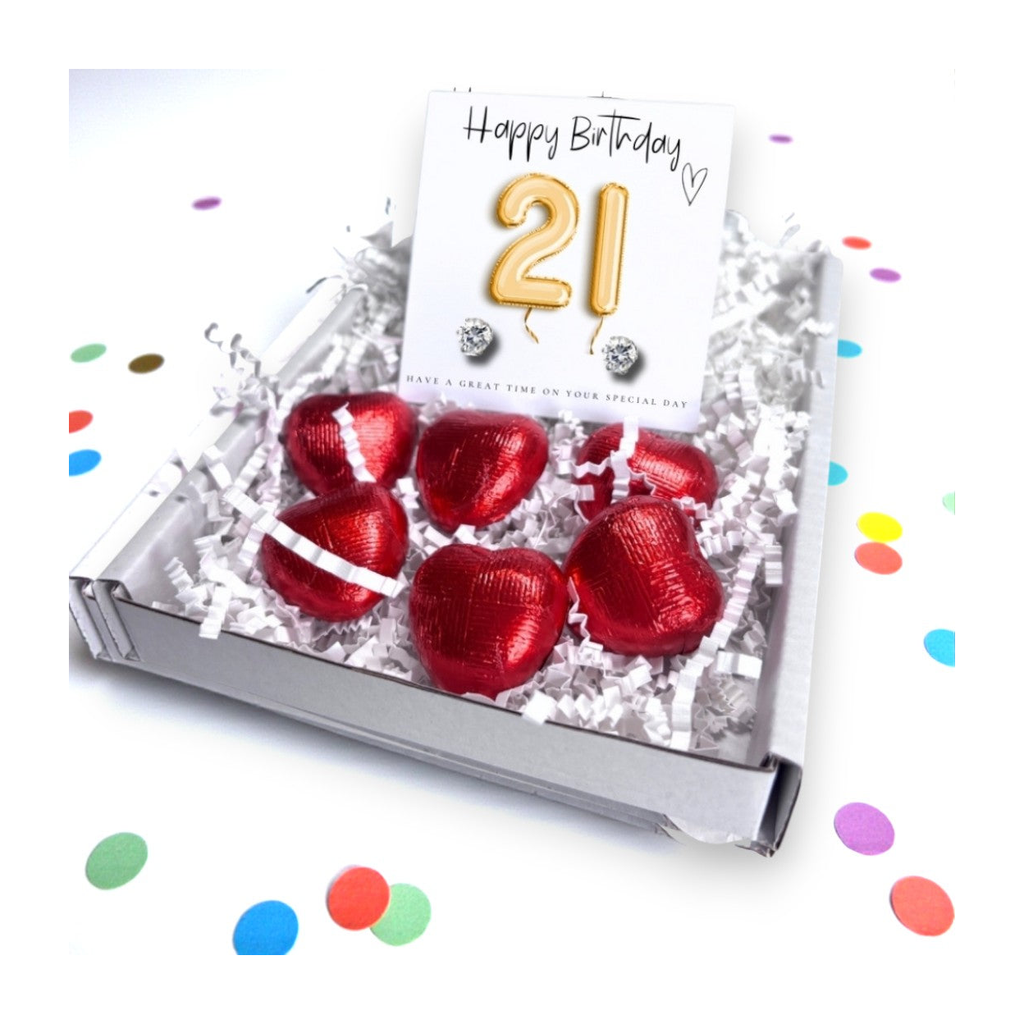 21st Birthday Cubic Zirconia Earrings & Gold Balloons Mini Hamper