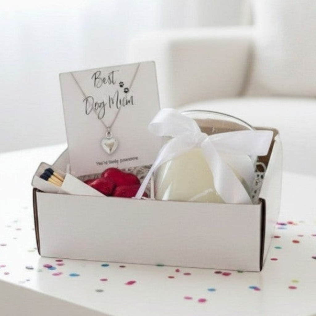 Small Best Dog Mum Gift Hamper Necklace Chocs & Candle