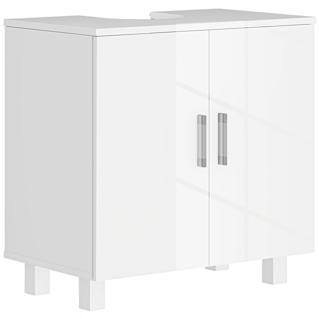 HOMCOM Freestanding Bathroom High Gloss Under Sink Cabinet, White