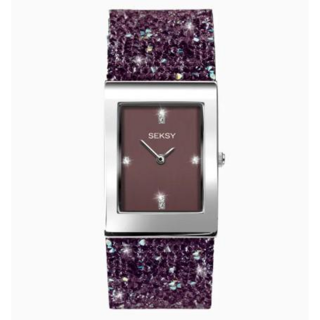 Sekonda Seksy Ladies Bling Rectangular Purple Dial & Purple stone Stainless Steel