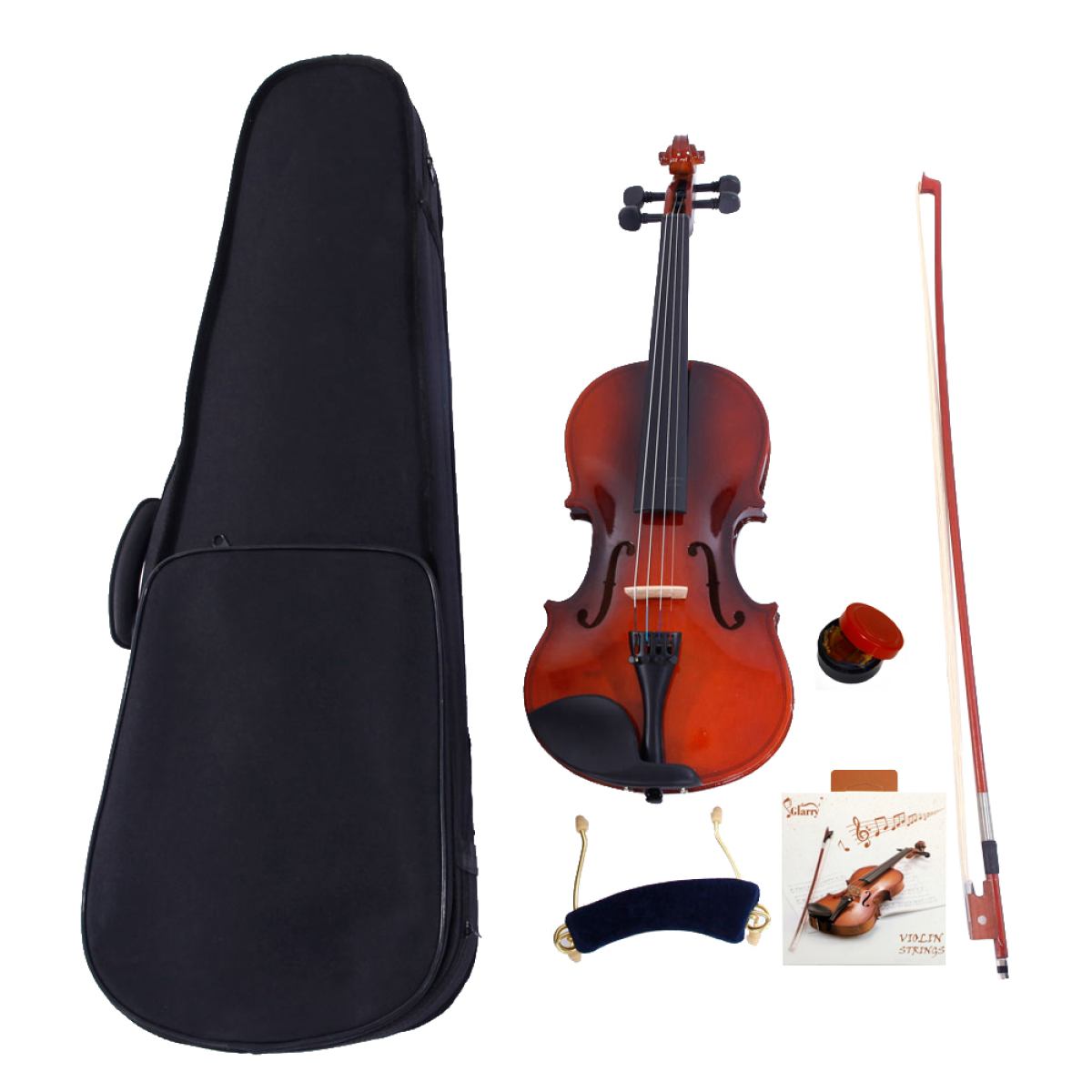 【】GV100 4/4 Acoustic Violin Case Bow Rosin Strings Shoulder Rest  Natural
