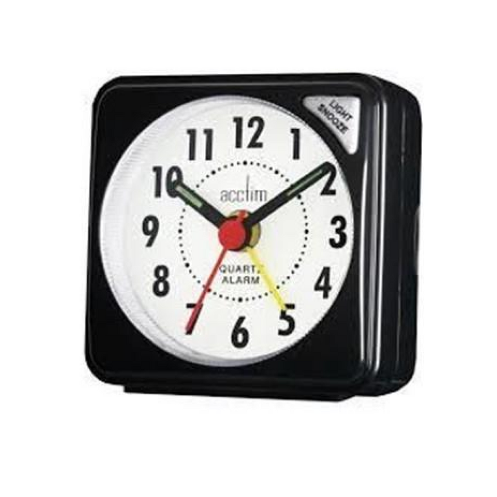 Acctim Ingot Quartz Travel Alarm Clock Light & Snooze Black 25/738BBX8