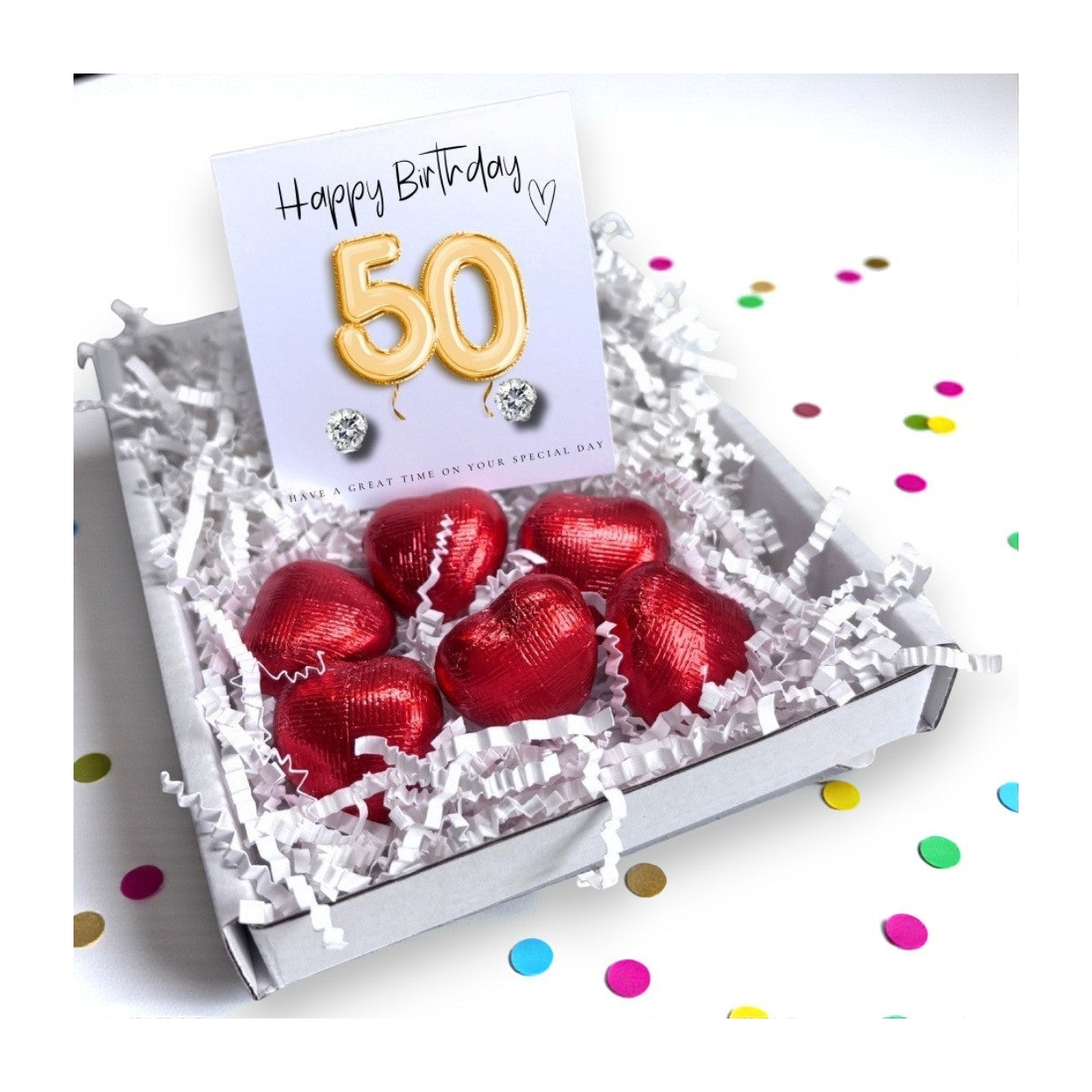 50th Birthday Cubic Zirconia Stud Earrings & Gold Balloons Mini Gift Hamper