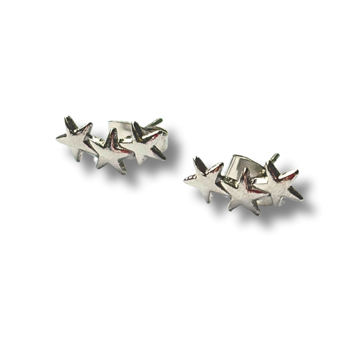 Triple Star Silver Stud Earrings