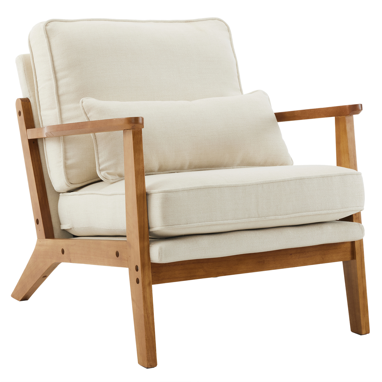 Oak Armrest Oak Upholstered Single Lounge Chair Indoor Lounge Chair Off-White