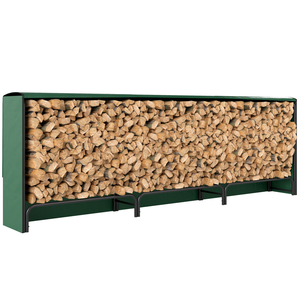 Outsunny Metal Firewood Rack, Log Holder, 300 x 36 x 99 cm, Dark Green