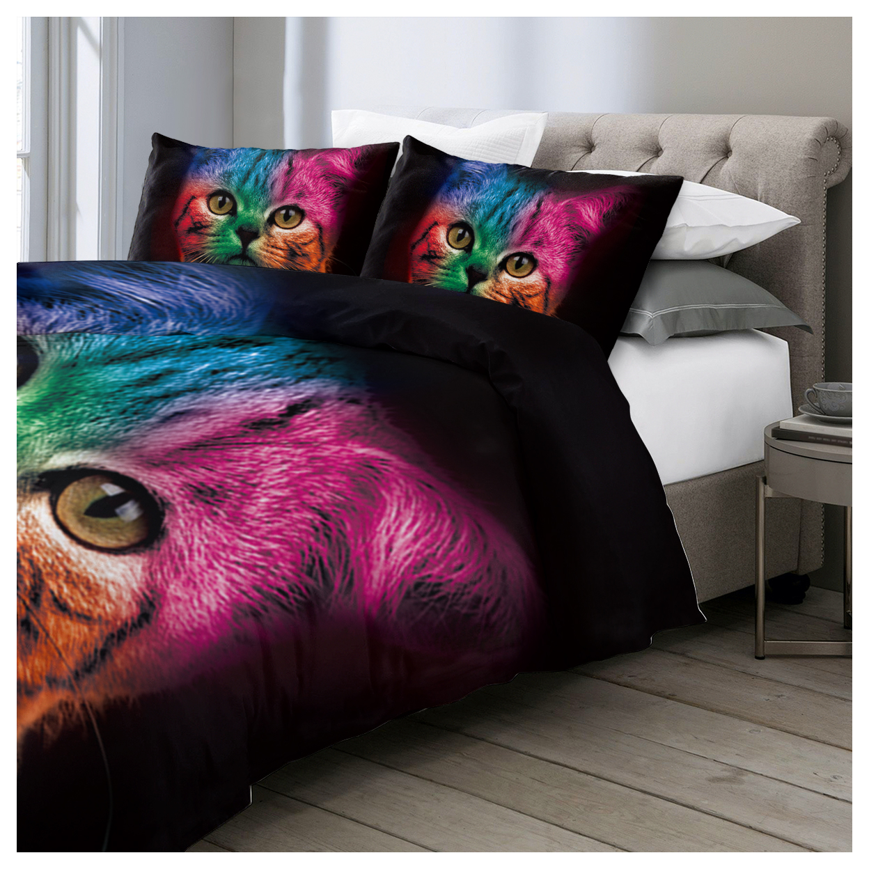 Cat Bedding for Kids Girls Boys Cute Colorful Cat Pattern Quilt Cover Bedspread 3