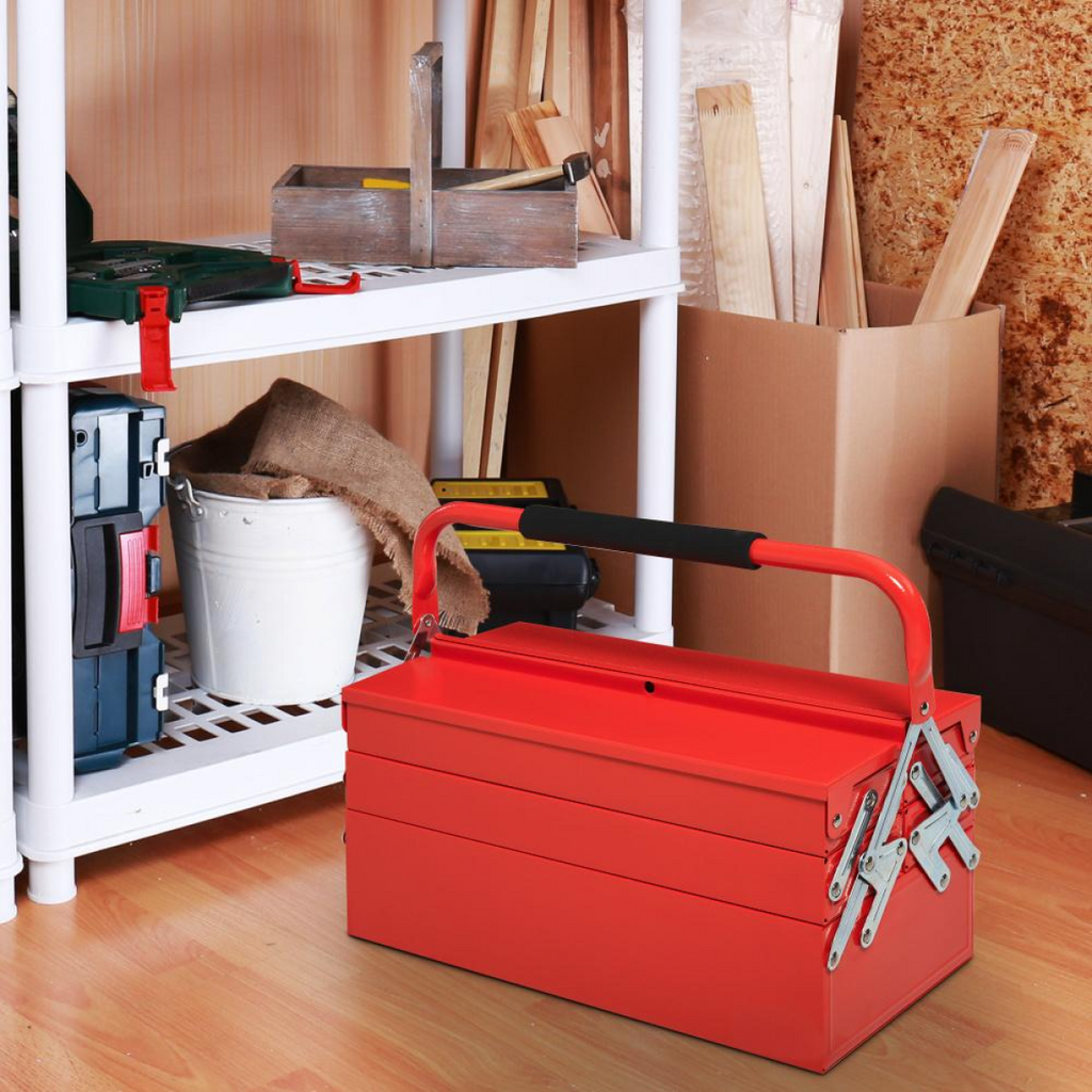 Red Steel Cantilever Tool Box with 5 Trays – 45cm