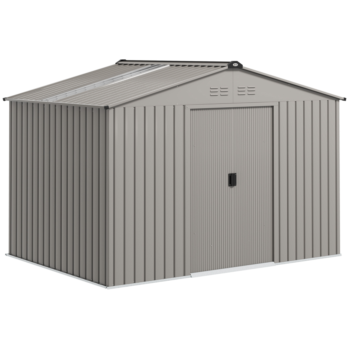 Outsunny 9 x 6FT Galvanised Garden Storage Shed with Sliding Door, Grey