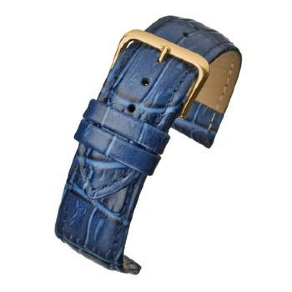 Blue Padded Crocodile Grain Leather Watch Strap 14mm