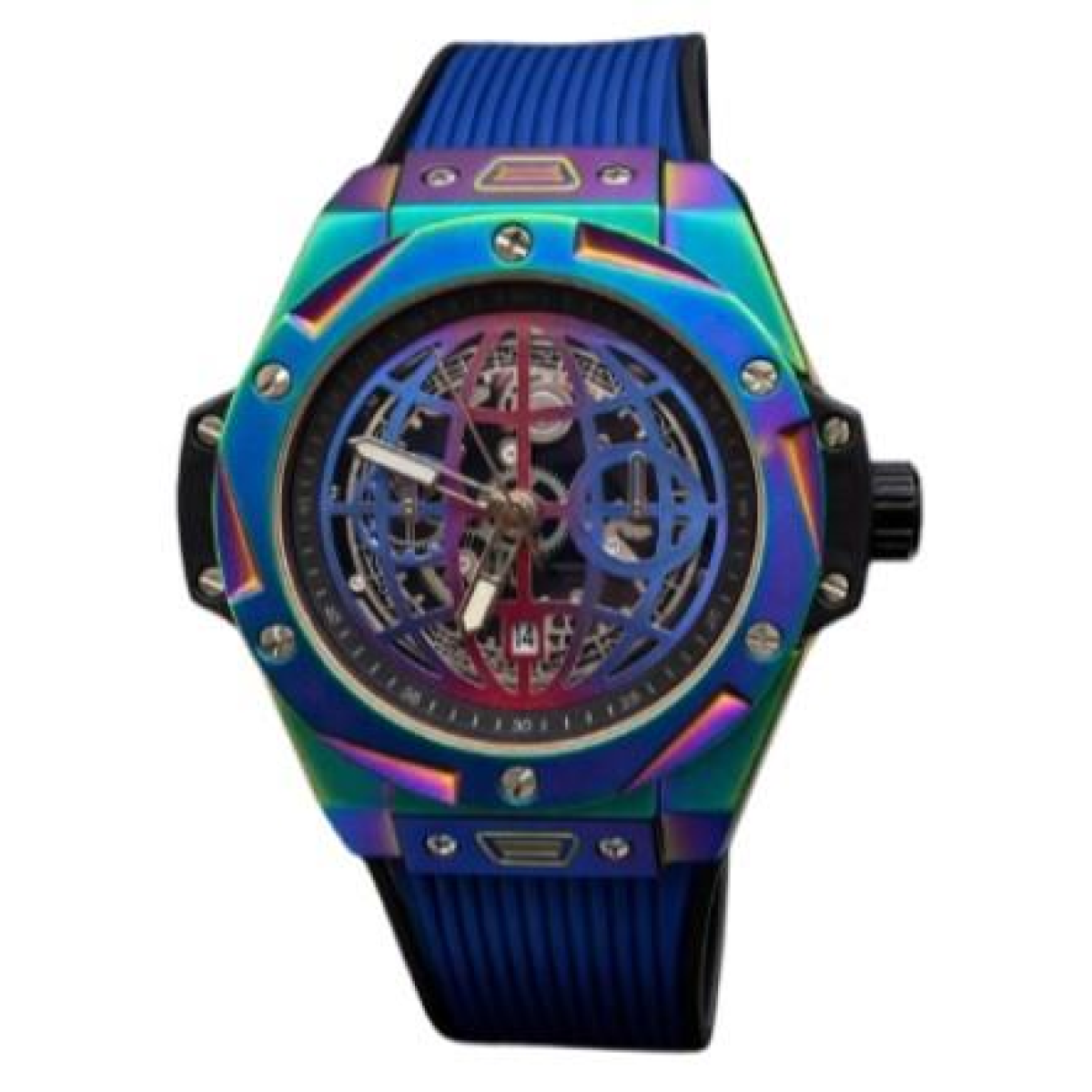 New Rainbow Watch Men's Dated Dial Analogue Blue Rubber Strap Watch NY London