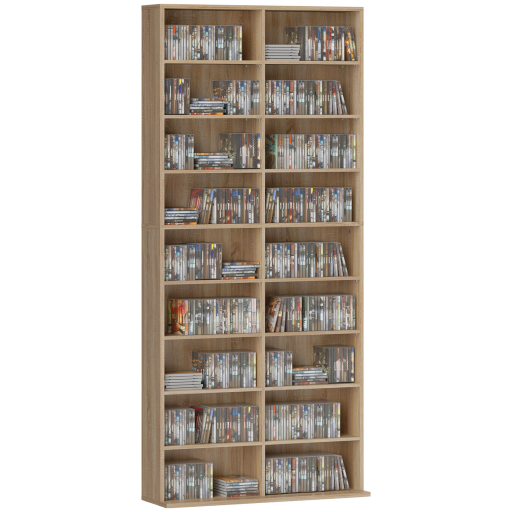 HOMCOM 640 CD Storage Unit 360 DVD Storage Tower with 18 Compartments Natural