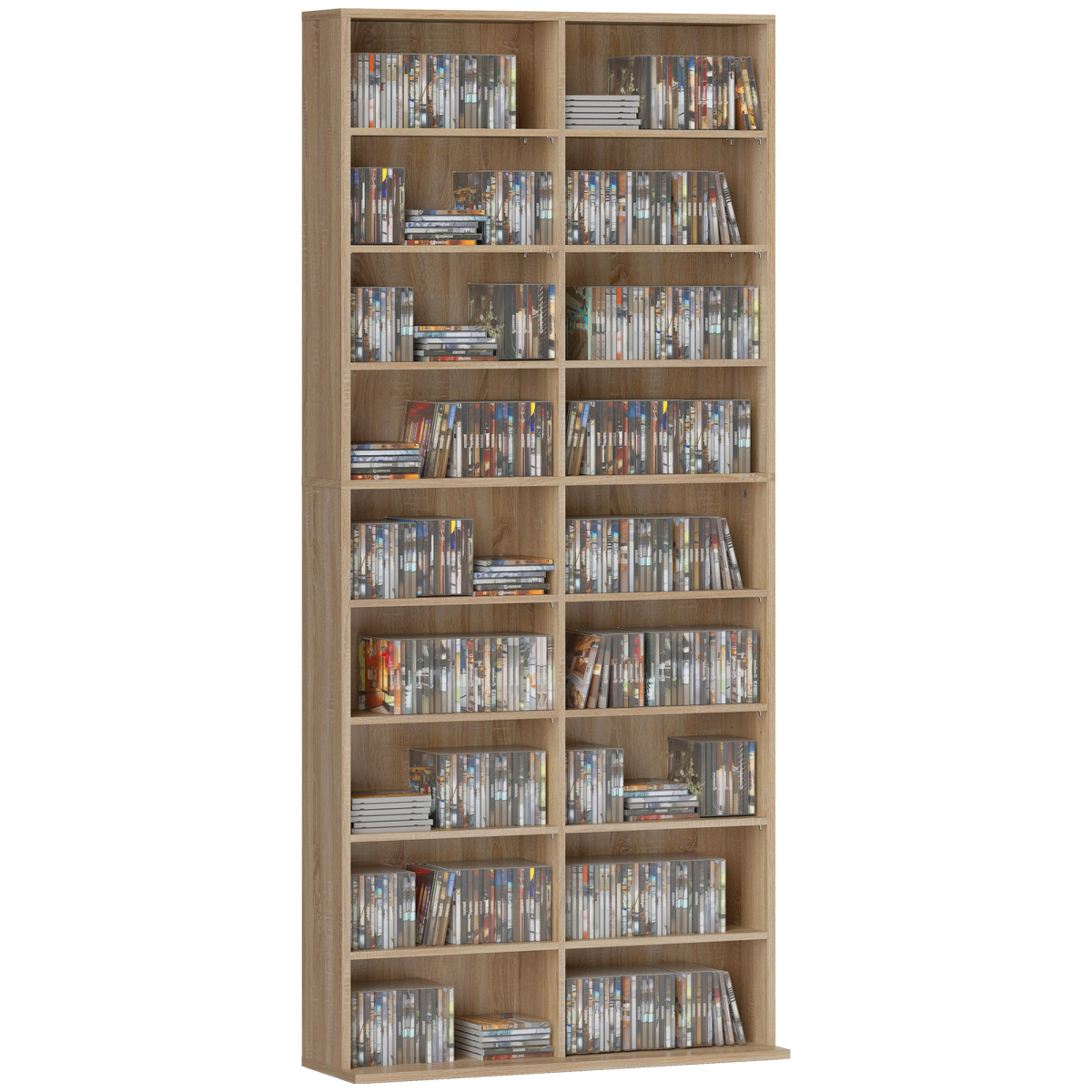 HOMCOM 640 CD Storage Unit 360 DVD Storage Tower with 18 Compartments Natural