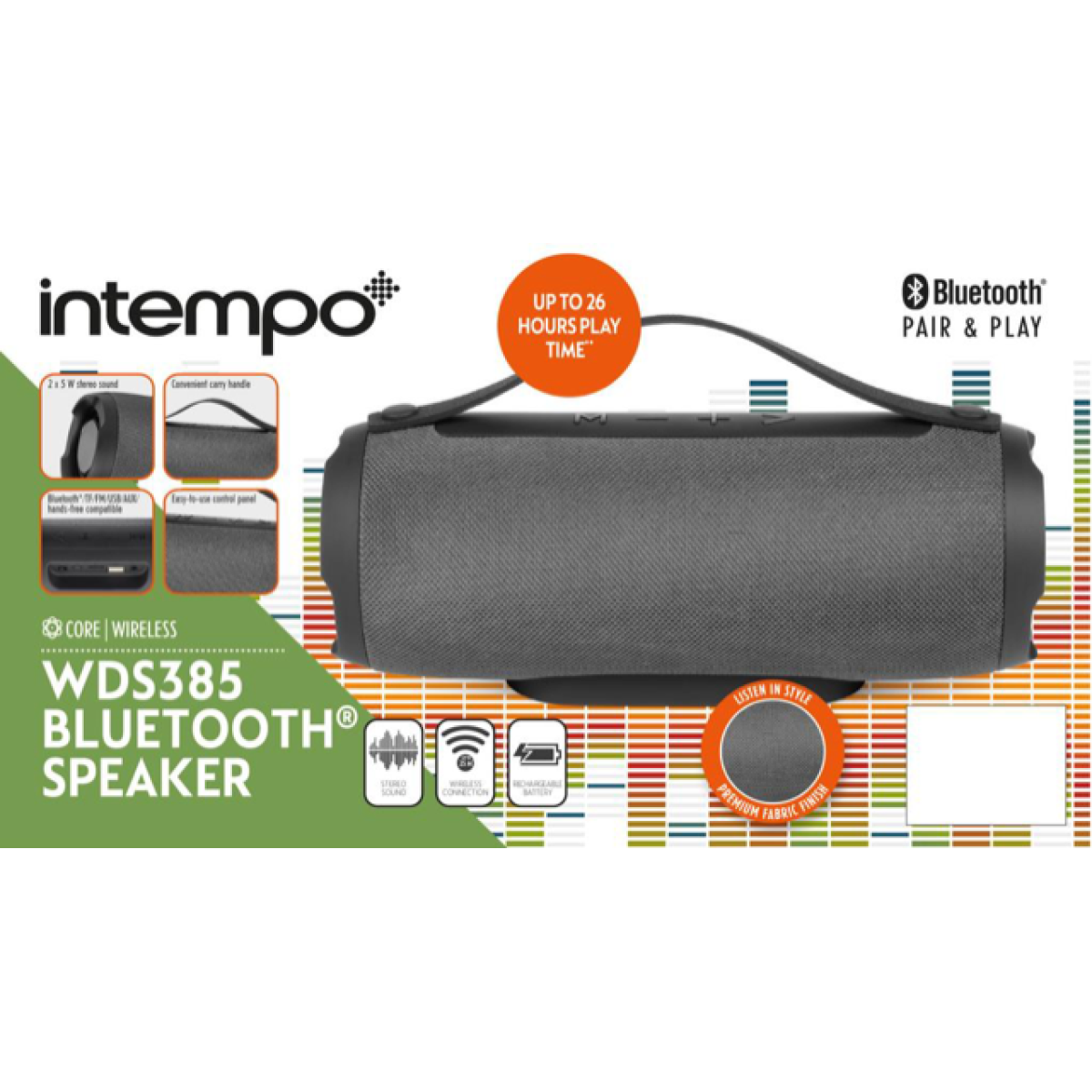 Intempo WDS385 Fabric Bluetooth Speaker- Black