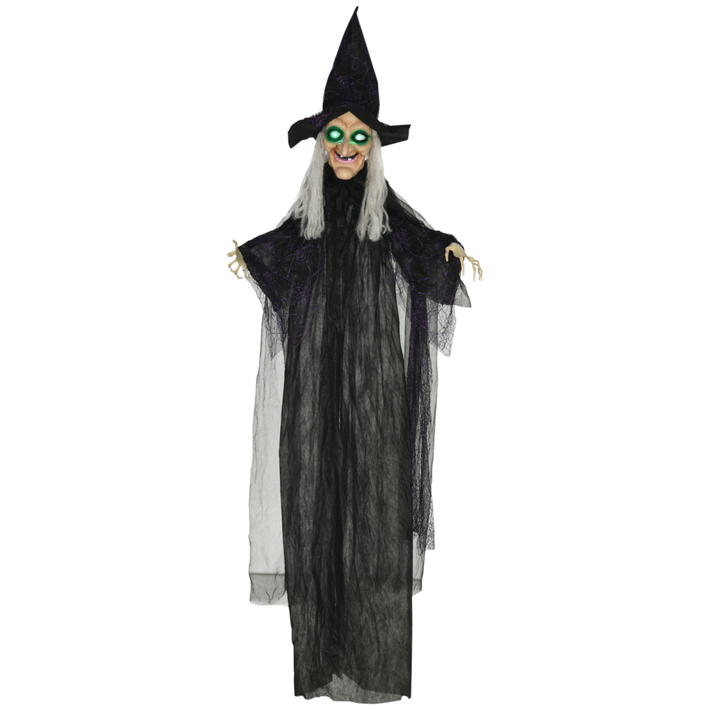 HOMCOM Standing Witch Prop Life Size with Light Up Eyes, Talking Sound