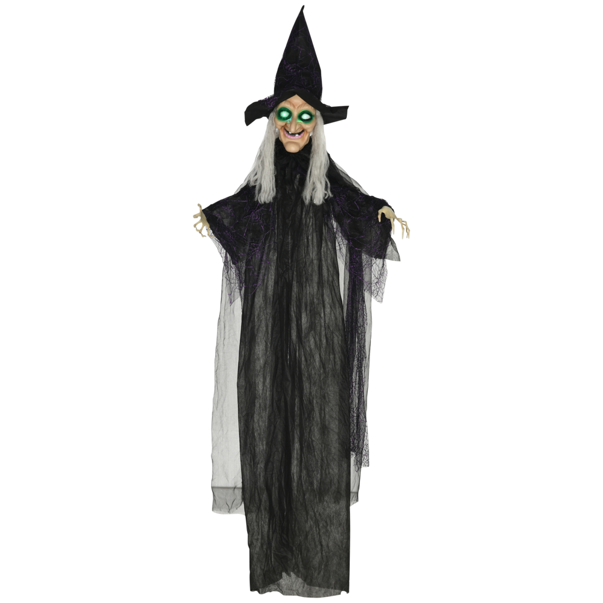 HOMCOM Standing Witch Prop Life Size with Light Up Eyes, Talking Sound