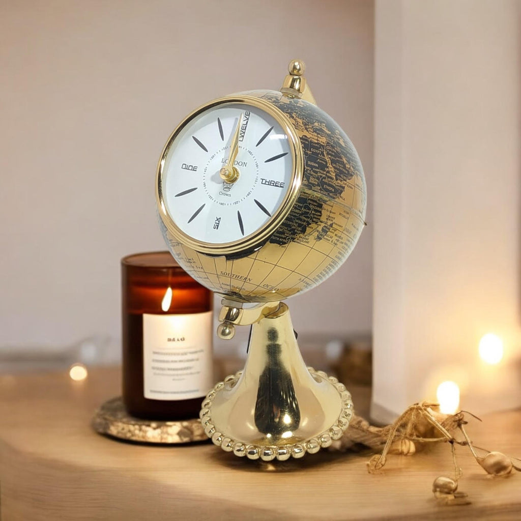 AcaciaHome Black Gold Globe Mantel Clock