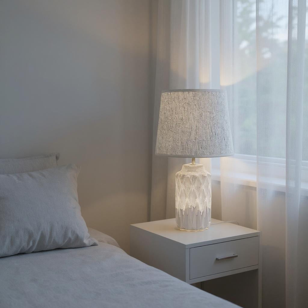 AcaciaHome Cute Grey Two-Tone Ceramic Table Lamp with White Drum Shade (43CM)