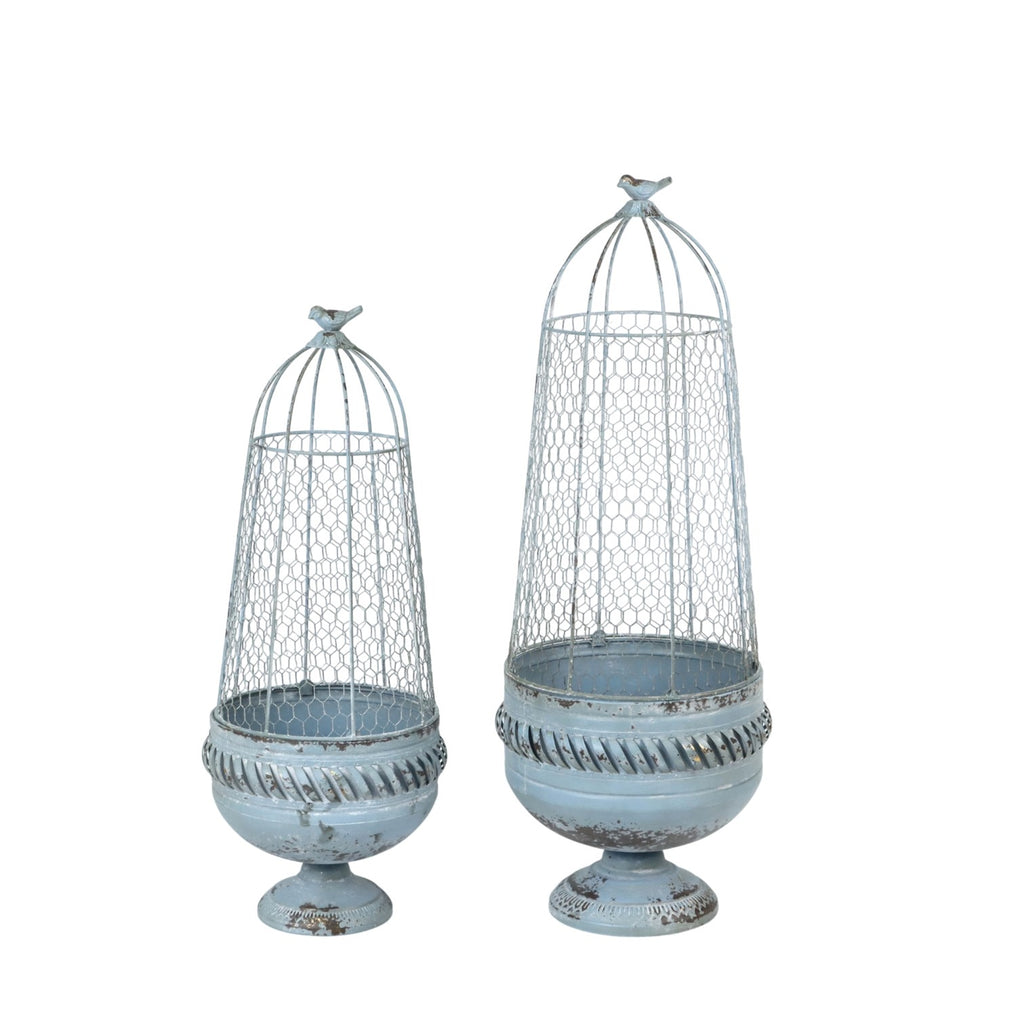 83/70cm Cream Metal Set 2 Plant Stands