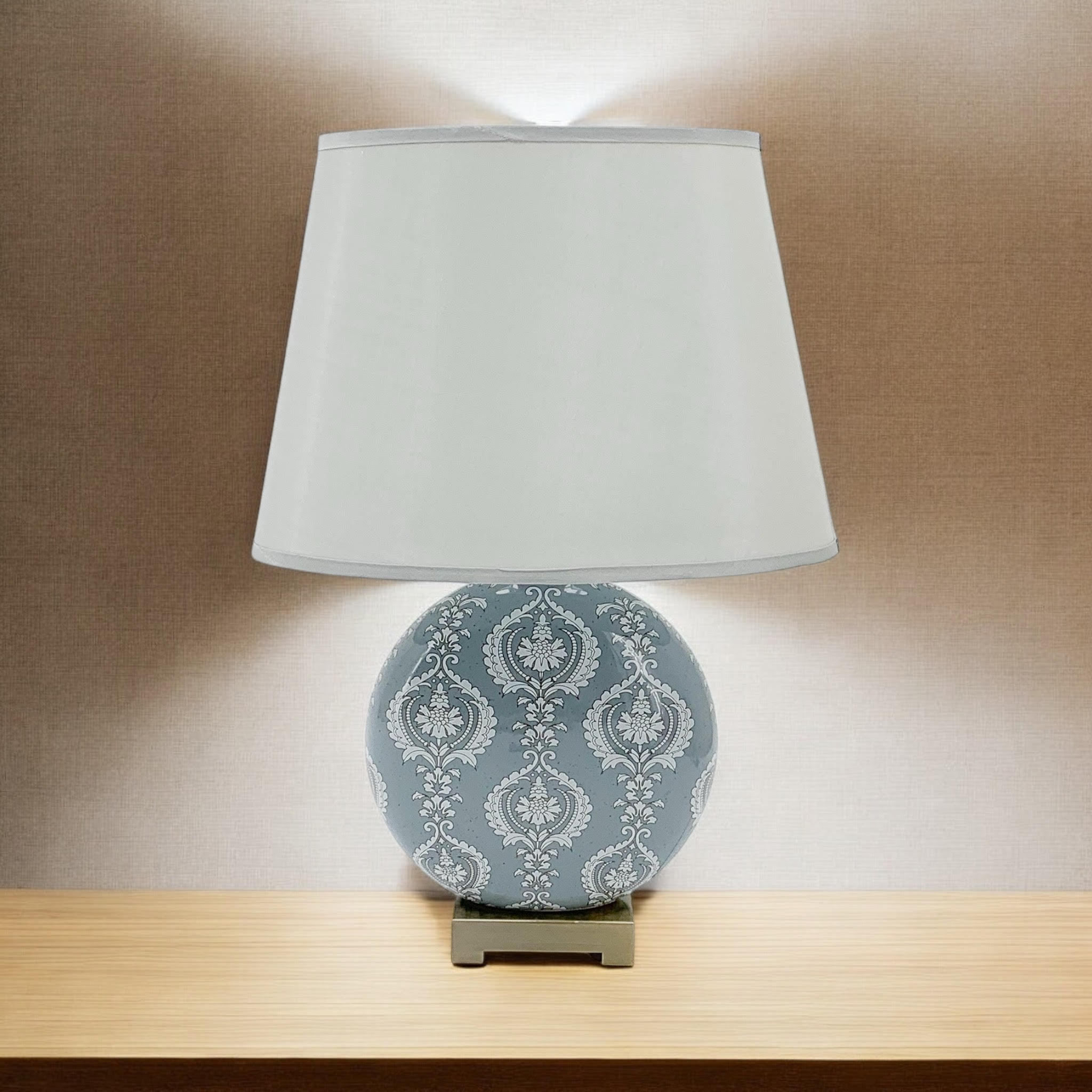 AcaciaHome Oriental Design Large Floral Ceramic Table Lamp with Drum Shade
