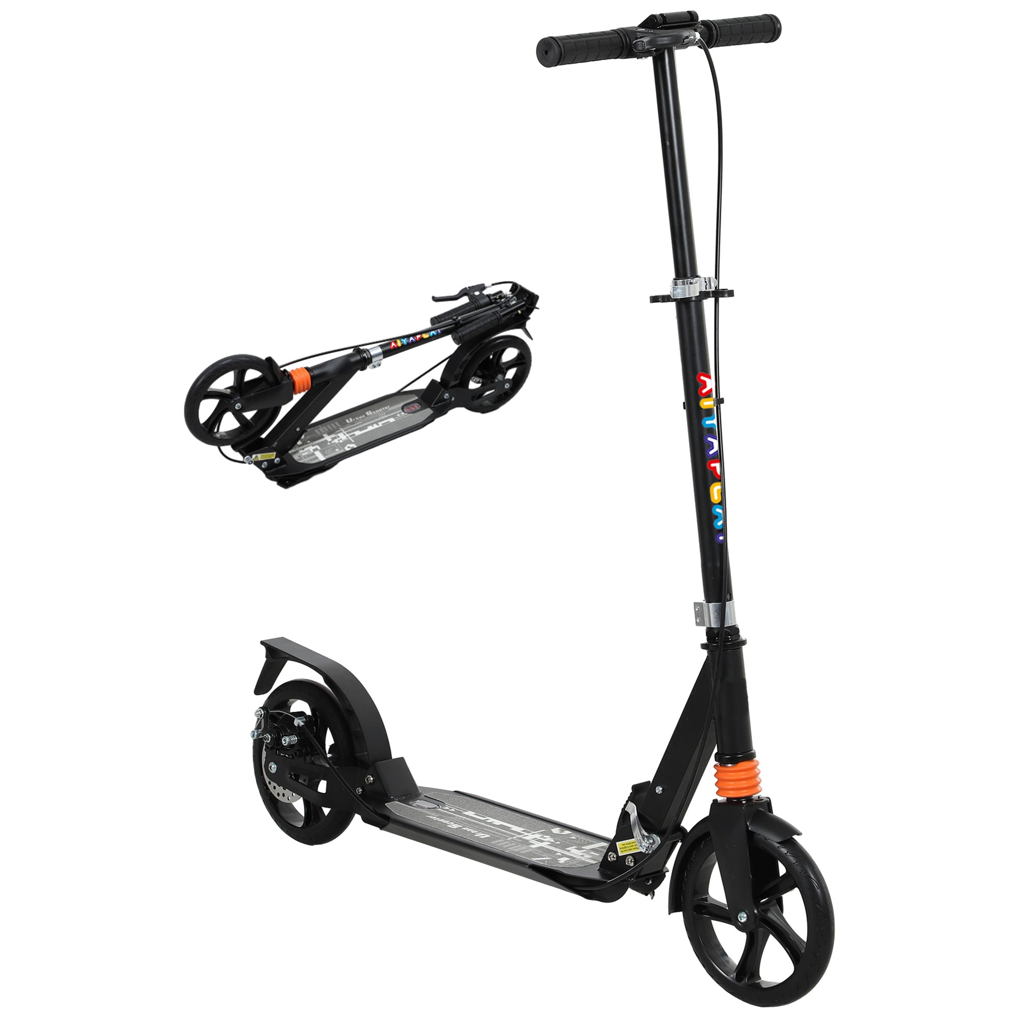 AIYAPLAY Kids Scooter, Foldable Kick Scooter with Adjustable Handlebar, Black
