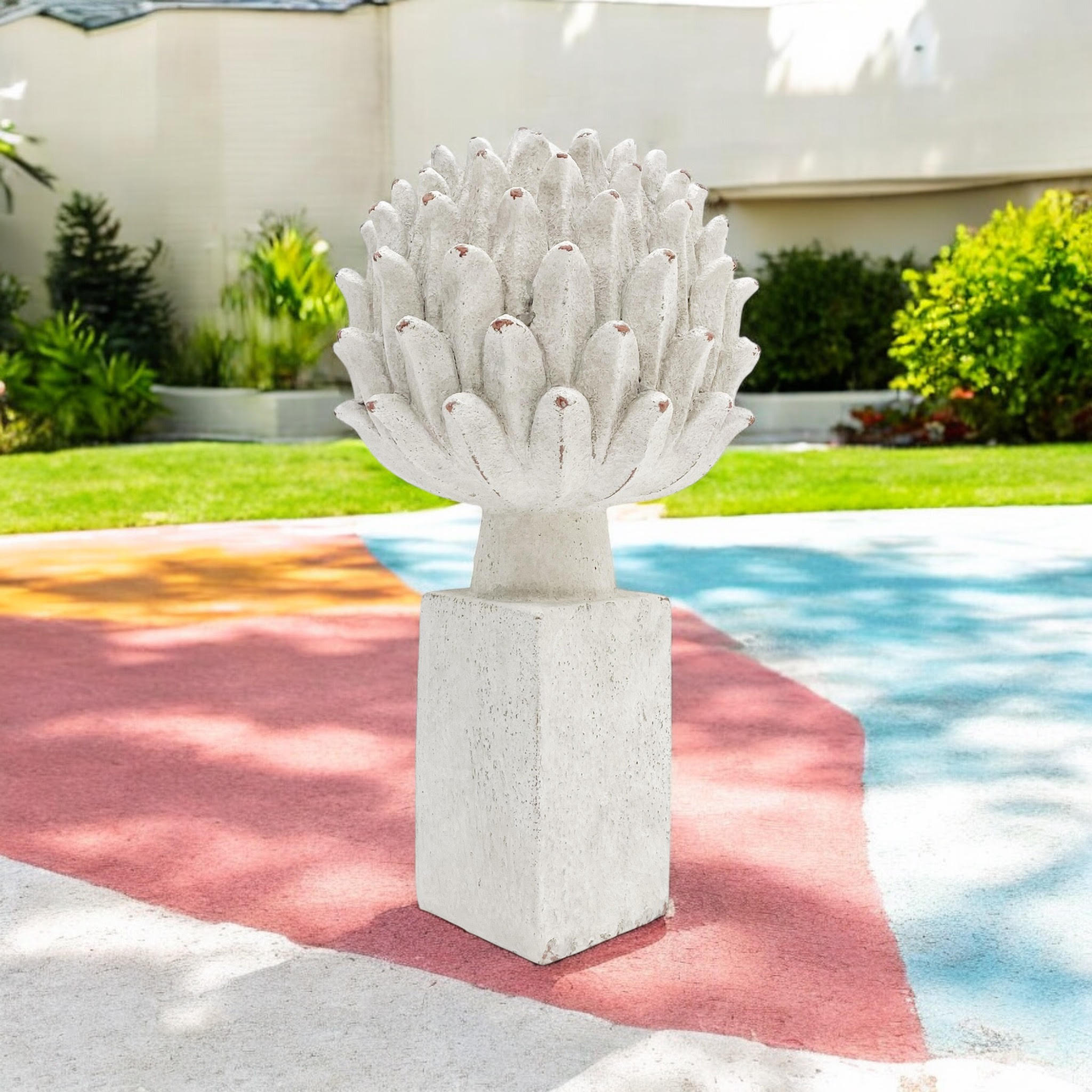 Flower on a Base Garden Ornament Resin Art Sculpture Figurine Stone Look 34cm