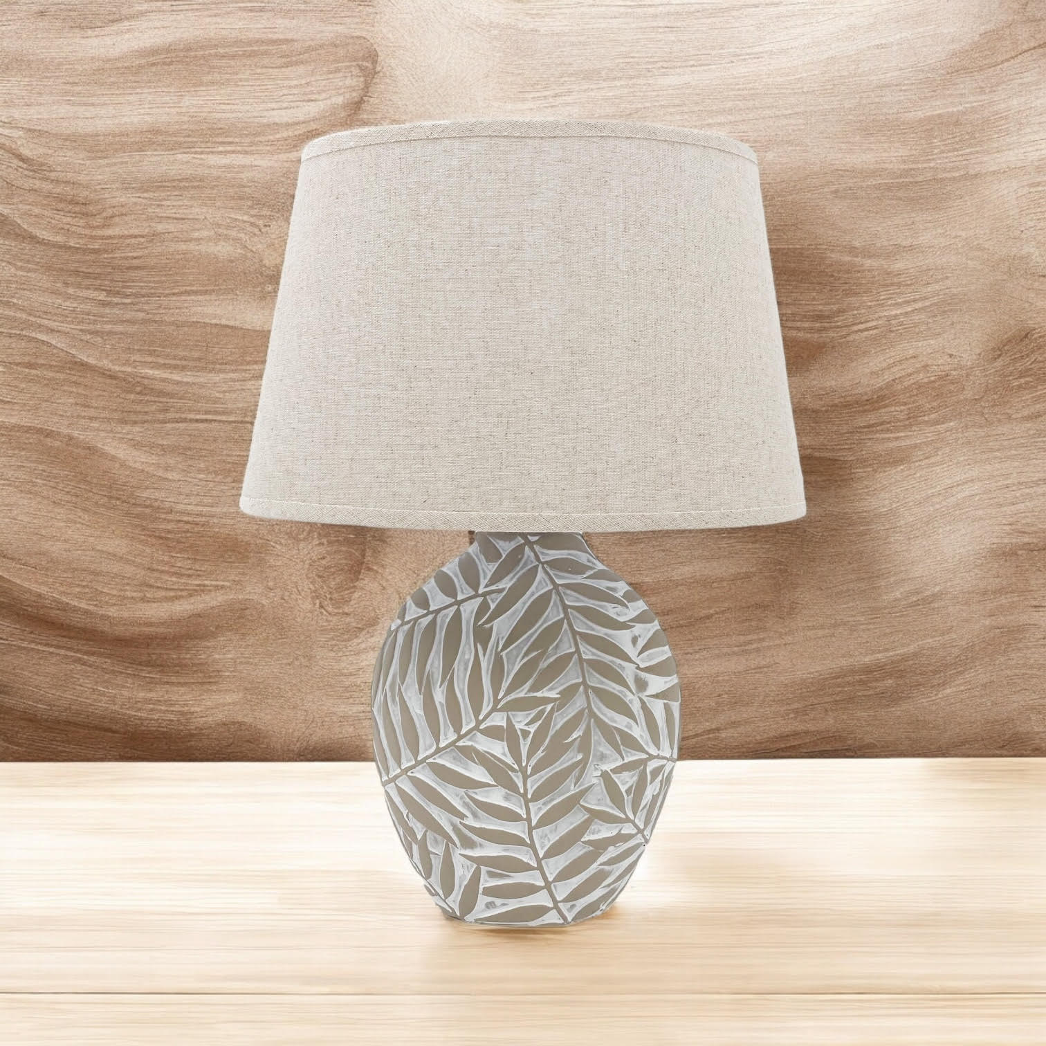 Ceramic Table Lamp with Minimalist Design, Textured Base and Fabric Shade