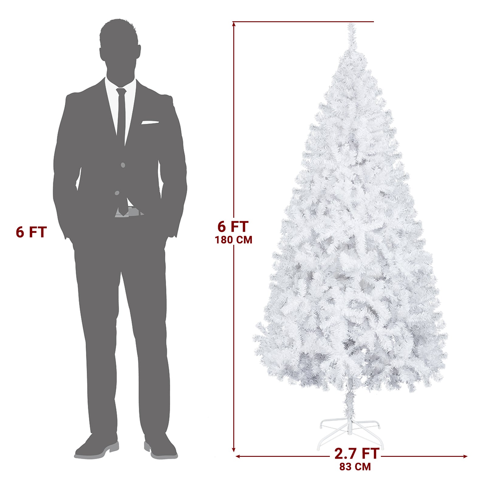 6FT Iron Leg White Christmas Tree with 400 Branches