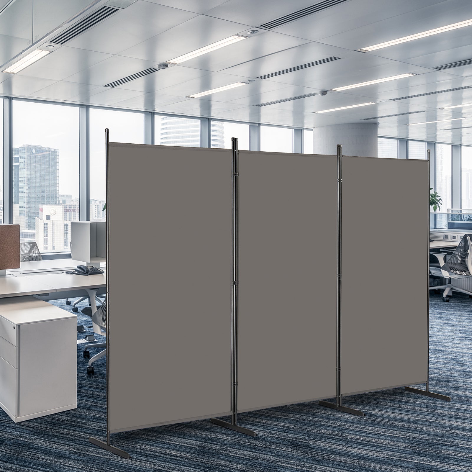 6FT Trifold 130g Polyester Fabric Plastic Foot Carbon Steel Frame Foldable Screen Gray