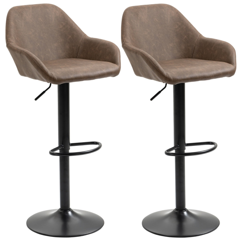 Set of 2 Adjustable PU Leather Bar Stools – Dark Brown