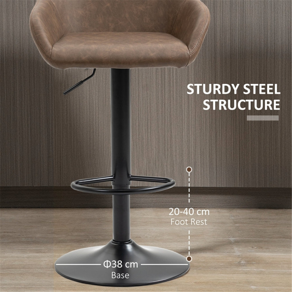 Set of 2 Adjustable PU Leather Bar Stools – Dark Brown