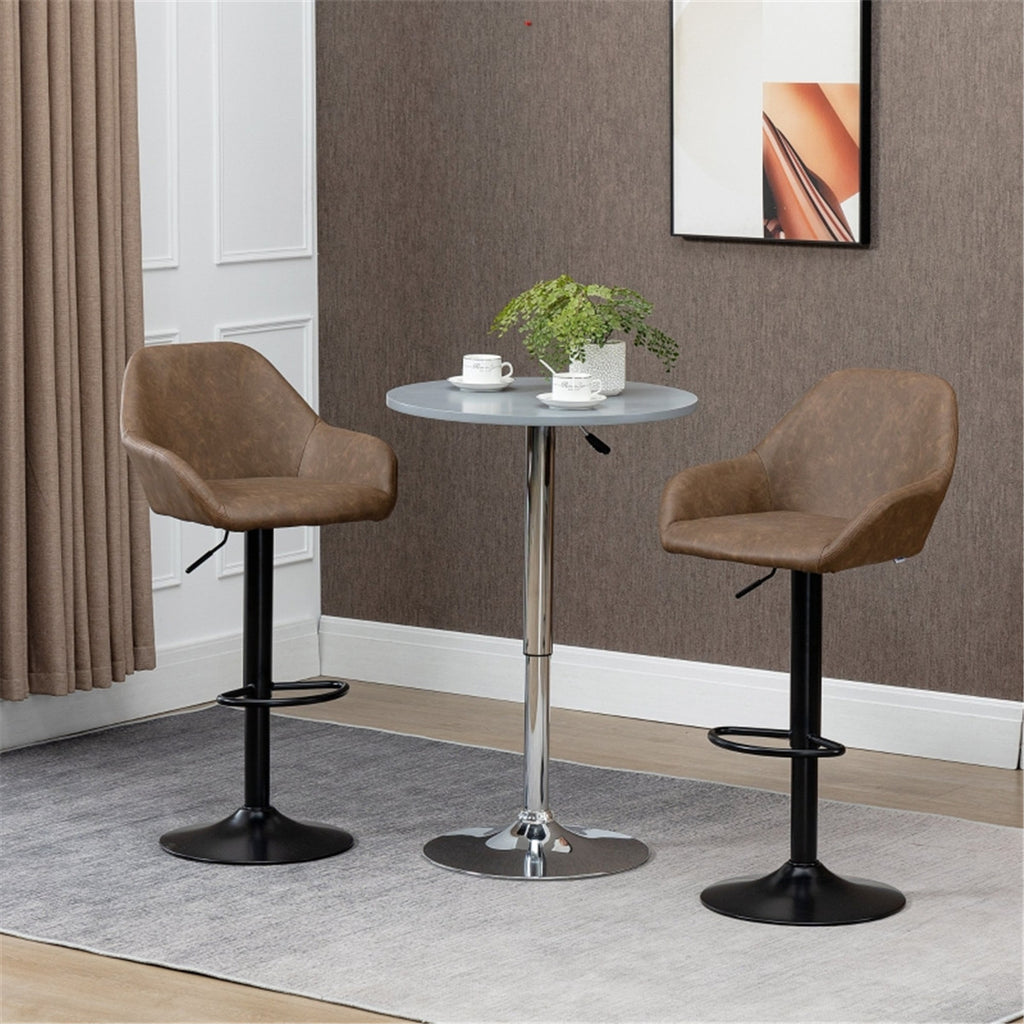 Set of 2 Adjustable PU Leather Bar Stools – Dark Brown