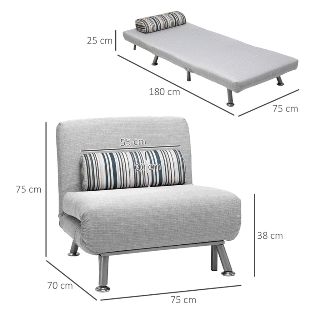 Grey Adjustable Single Chair Bed with Pillow – 180cm