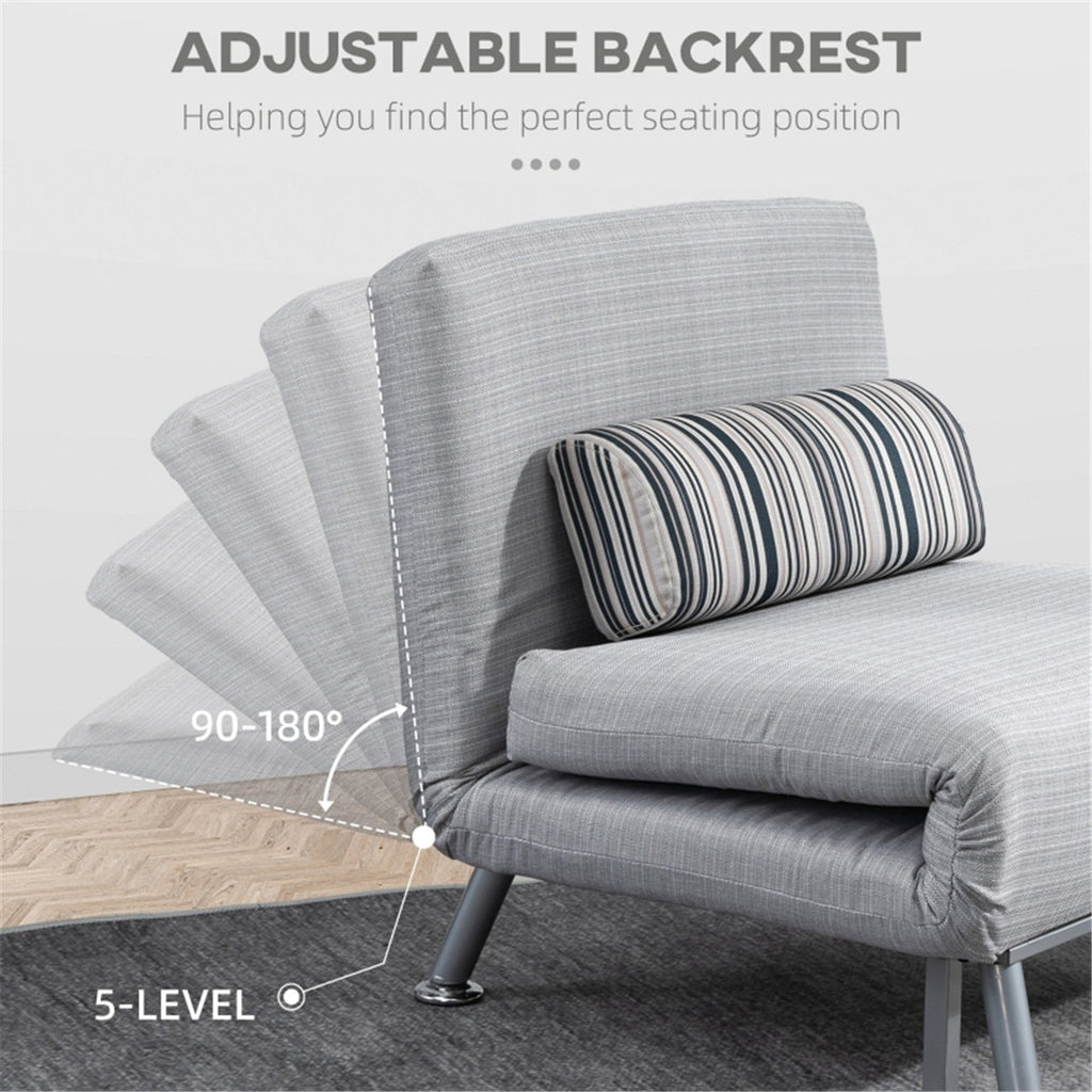 Grey Adjustable Single Chair Bed with Pillow – 180cm