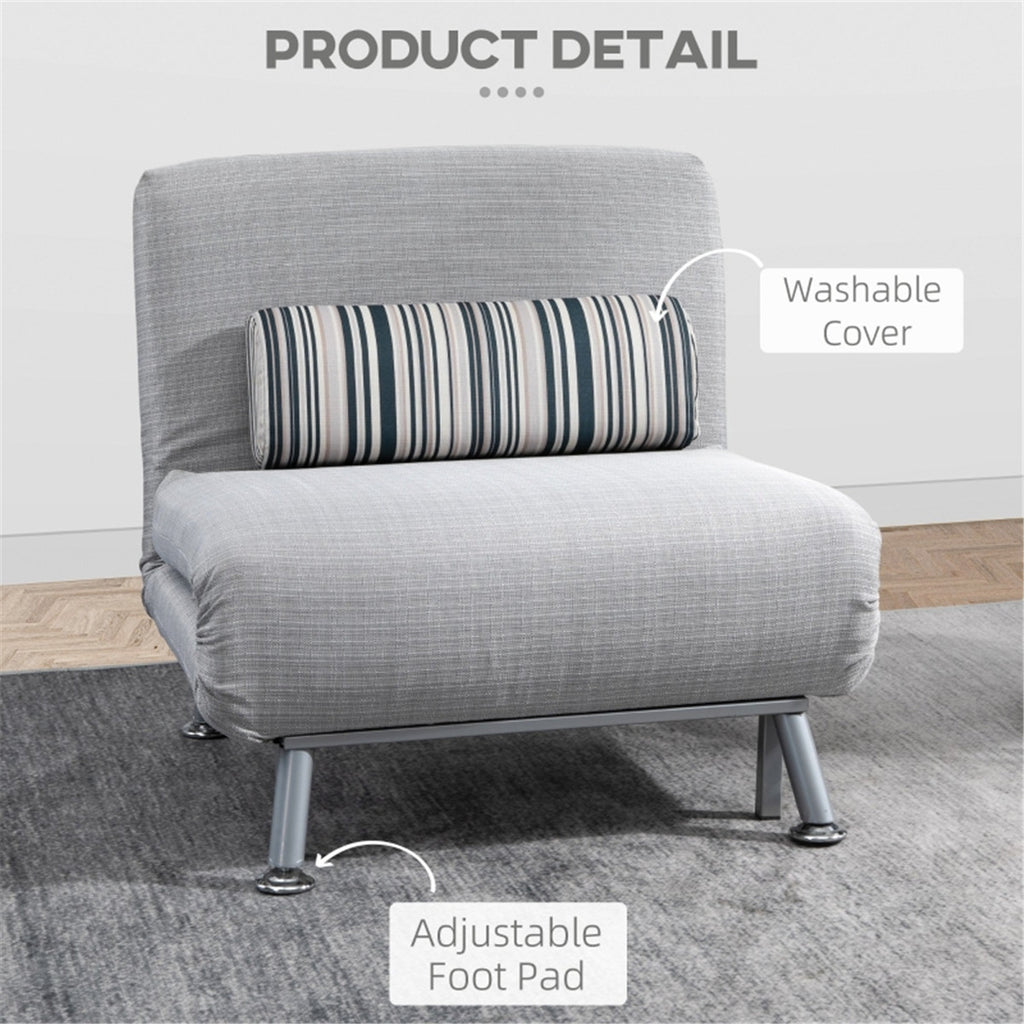 Grey Adjustable Single Chair Bed with Pillow – 180cm